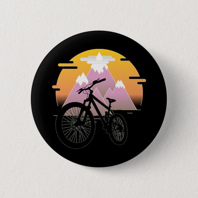 Silueta Mountain Bike con Sol y Montaña 6 Cm Round Badge (Front)