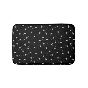 Silve glitter hearts on black bath mat