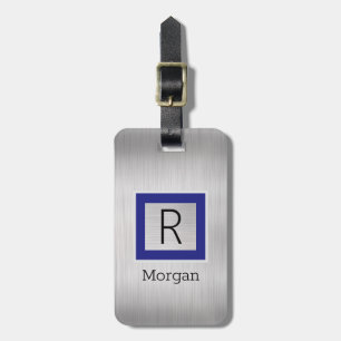 Silve Metal, Business, Name/Monogram Deep Blue Box Luggage Tag