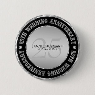 Silve Wedding Anniversary  Metallic Silver & Black 6 Cm Round Badge