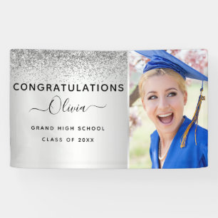 Silver 2022 Graduation Glitter Gradate Banner