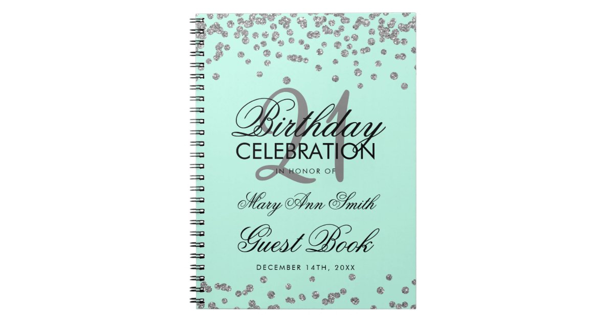 Silver 21st Birthday Guest Book Confetti Mint Zazzle.co.nz