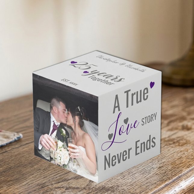 Silver 25 years anniversary purple photo cube (Creator Uploaded)