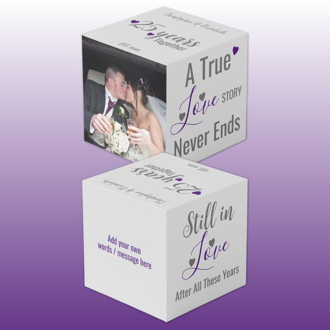 Silver 25 years anniversary purple photo cube (Creator Uploaded)