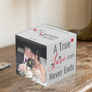 Silver 25 years anniversary red photo cube