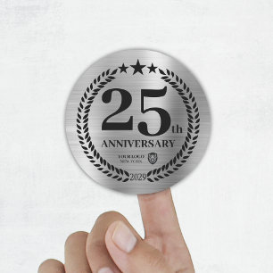 Silver 25th Anniversary Business Logo Classic Round Sticker