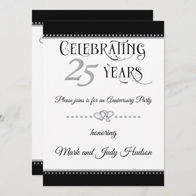 Silver 25th Anniversary Celebration Invitation (Front/Back)