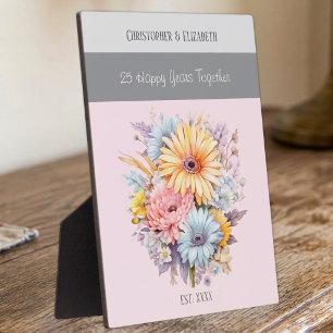 Silver 25th anniversary flowers names pink plaque