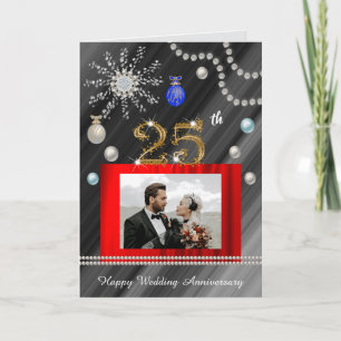 Silver 25th Anniversary on Christmas   2 photos Card