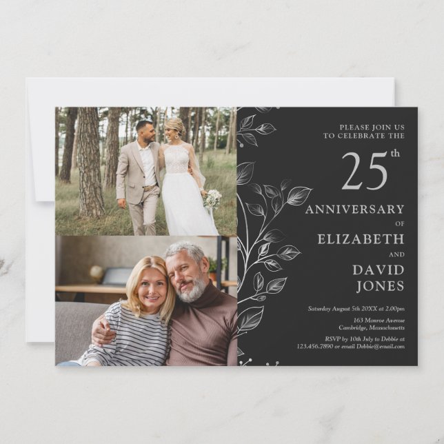 Silver 25th Wedding Anniversary 2 Photo Invitation (Front)
