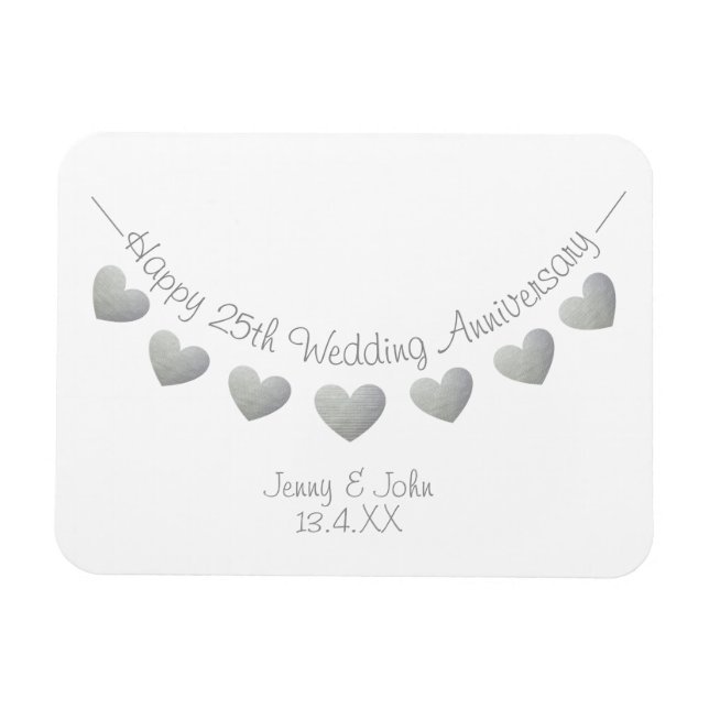 Silver 25th wedding anniversary bunting gift magne magnet (Horizontal)