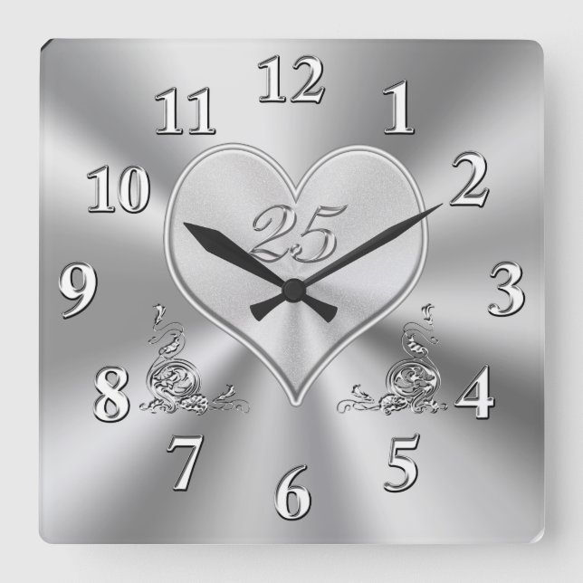 Silver 25th Wedding Anniversary Clocks (Front)