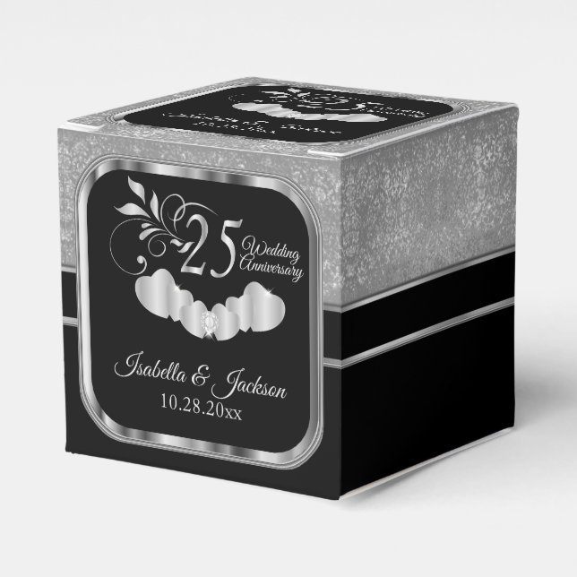 Silver 25th Wedding Anniversary Favour Box (Front Side)