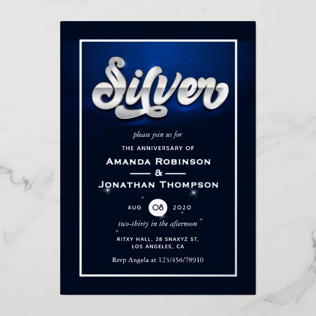 Silver 25th Wedding Anniversary  Foil Invitation (Front)