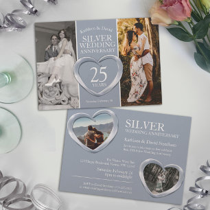 Silver 25th wedding anniversary heart party invitation