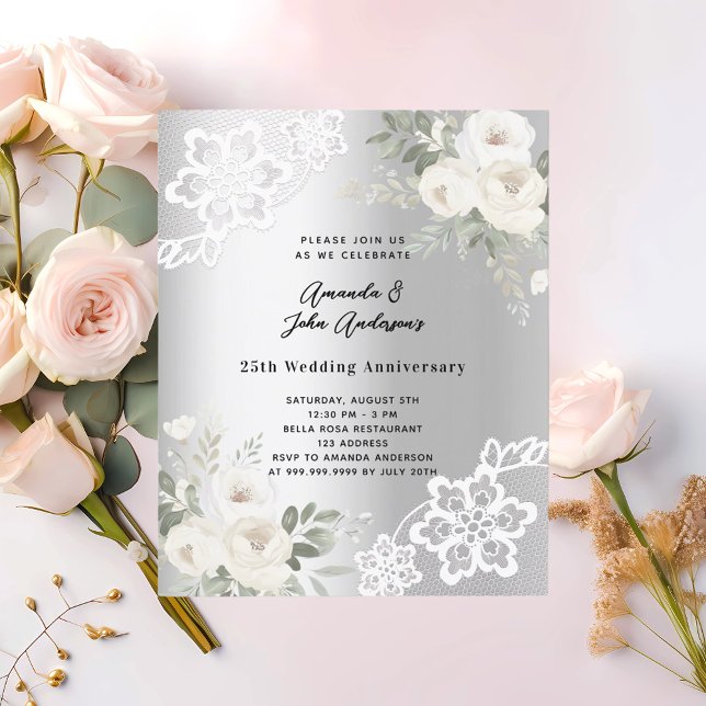 Silver 25th wedding anniversary invitation (Creator Uploaded)