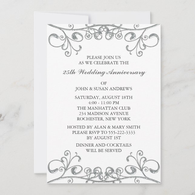 Silver 25th Wedding Anniversary Invitation (Front)