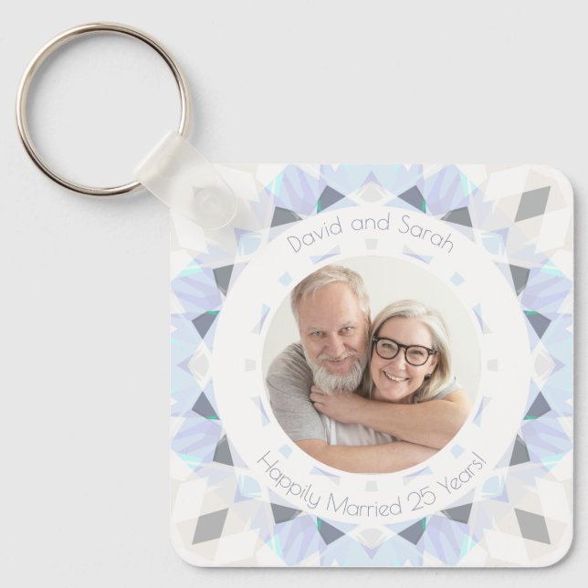 Silver 25th Wedding Anniversary Keepsake Gift Key Ring (Front)