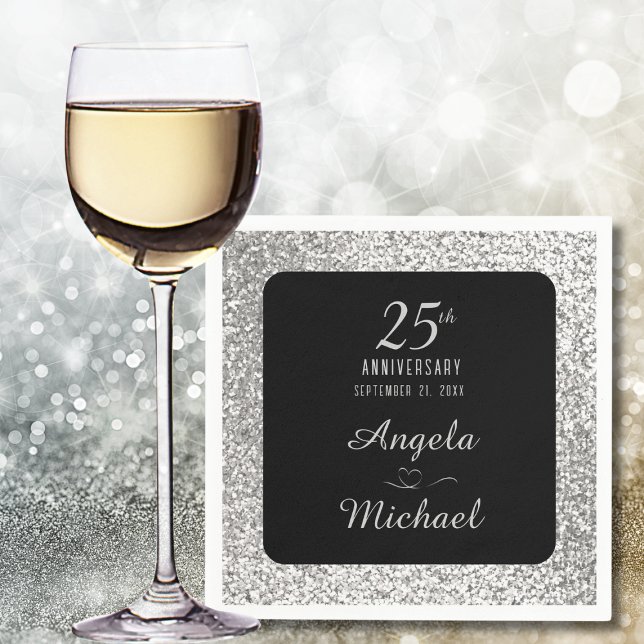 Silver 25th Wedding Anniversary Minimal Elegant Napkin (Creator Uploaded)