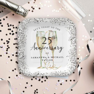 Silver 25th Wedding Anniversary Paper Plate