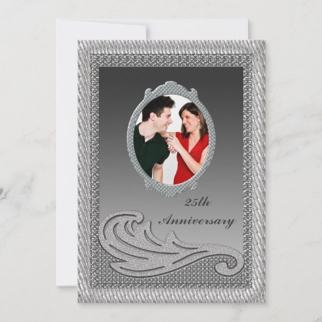Silver 25th Wedding Anniversary Party Invitation (Front)