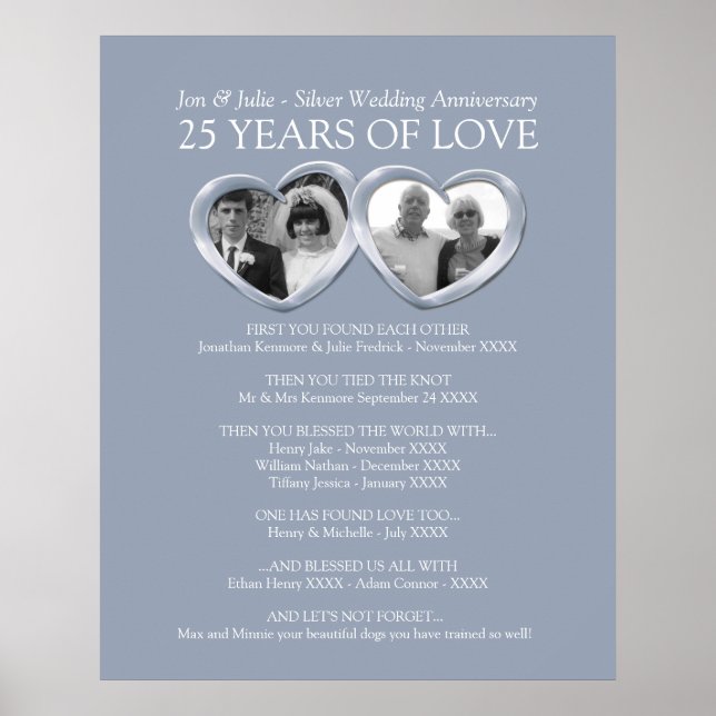 Silver 25th wedding anniversary photo family story poster (Front)