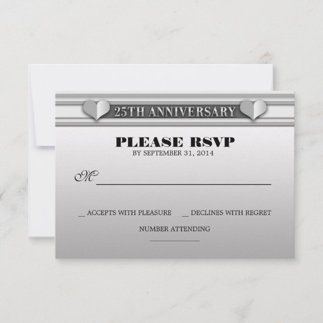 silver 25th wedding anniversary RSVP cards (Front)