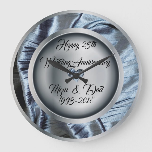 Silver 25th Wedding Anniversary Wall Clock (Front)