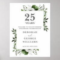 Silver 25th Wedding Anniversary Welcome Sign