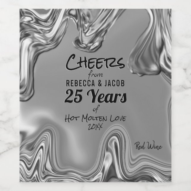 Silver 25th Wedding Anniversary Wine Label (Single Label)