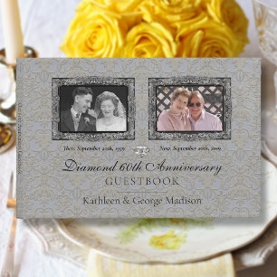 Silver 2 Photo Diamond Anniversary Ornate Guest Book