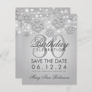 Silver 30th Birthday Save Date Winter Invitation