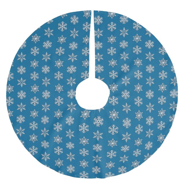 Silver 3-d snowflakes, Customisable Background Brushed Polyester Tree Skirt (Front)