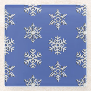Silver 3-d snowflakes, Customisable Background Glass Coaster