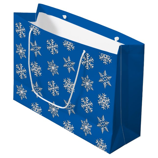 Silver 3-d snowflakes, Customisable Background Large Gift Bag (Front Angled)