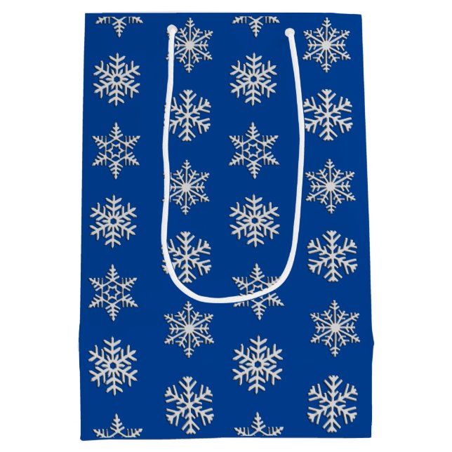 Silver 3-d snowflakes, Customisable Background Medium Gift Bag (Back)
