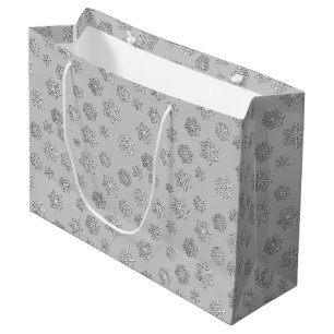 Silver 3-d snowflakes on a silver background large gift bag