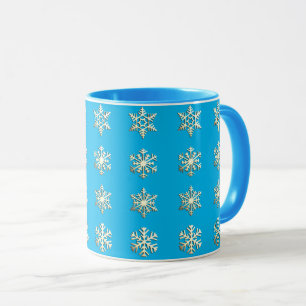 Silver 3-d snowflakes on Turquoise Blue Mug
