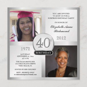 Silver 40th Birthday Invitations Then & Now Photos