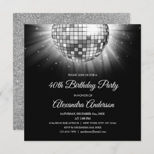 Silver 40th Birthday Party Disco Ball Invitation