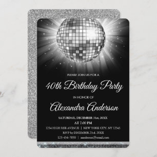 Silver 40th Birthday Party Disco Ball Invitation