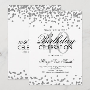 Silver 40th Birthday Party Glitter Confetti Invitation