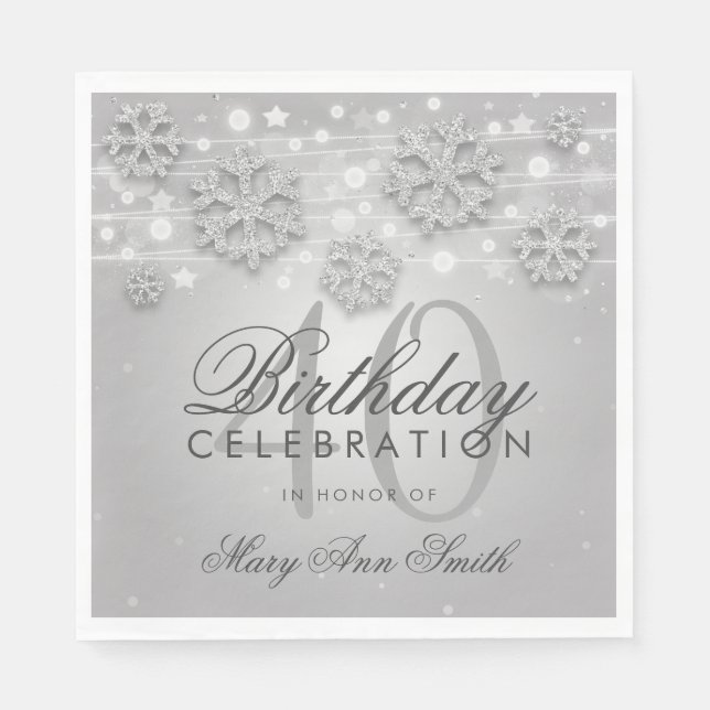 Silver 40th Birthday Winter Glitter Napkin (Front)