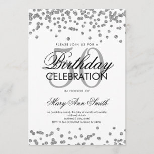 Silver 50th Birthday Party Glitter Confetti Invitation