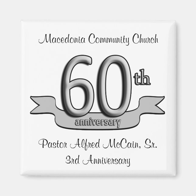 Silver 60th Anniversary Party Favours Magnet (Front)
