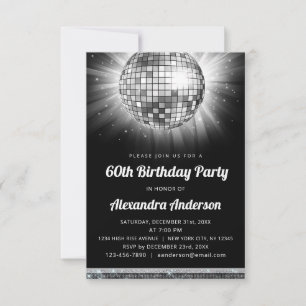 Silver 60th Birthday Party 70's Disco Ball Invitation