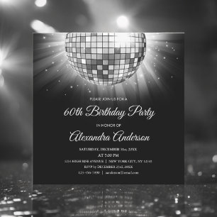 Silver 60th Birthday Party 70's Disco Ball Invitation