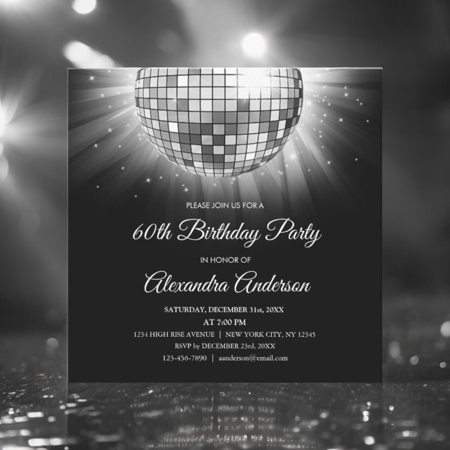 Silver 60th Birthday Party 70's Disco Ball Invitation (Creator Uploaded)