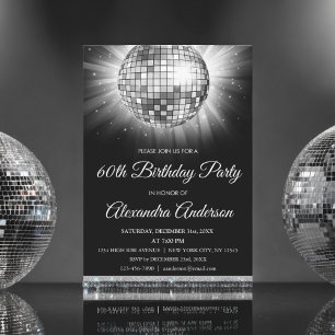 Silver 60th Birthday Party 70's Disco Ball Invitation