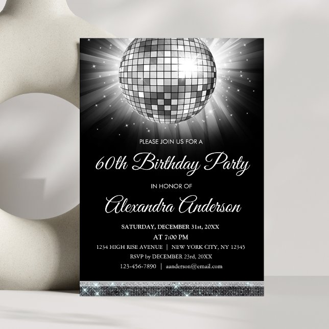 Silver 60th Birthday Party 70's Disco Ball Invitation (Creator Uploaded)